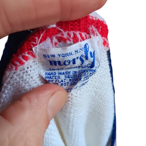 XS Vintage White Cable Knit Sleeveless Sweater Vest Japan Striped V-Neck Trim - Picture 3 of 6